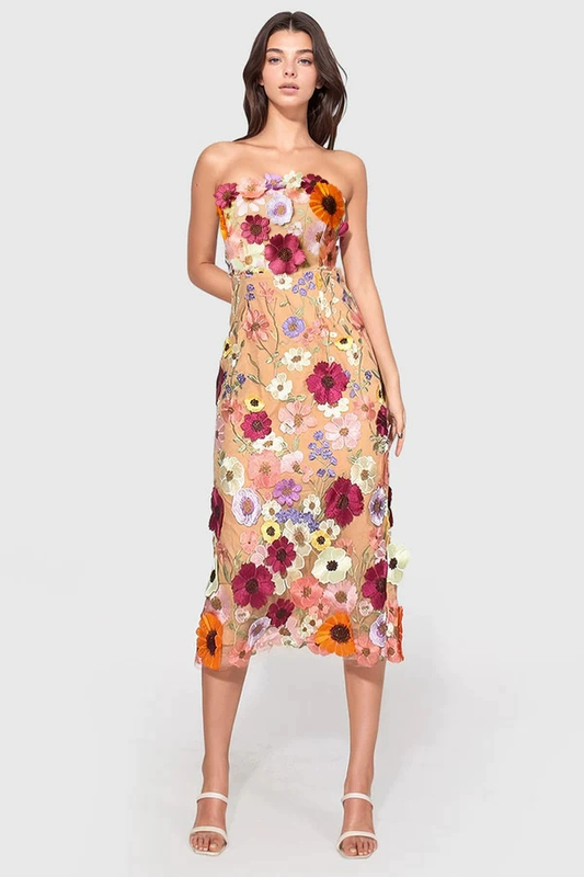 anyfreebie™-Heavy Embroidered 3D Flower Tube Dress-vx