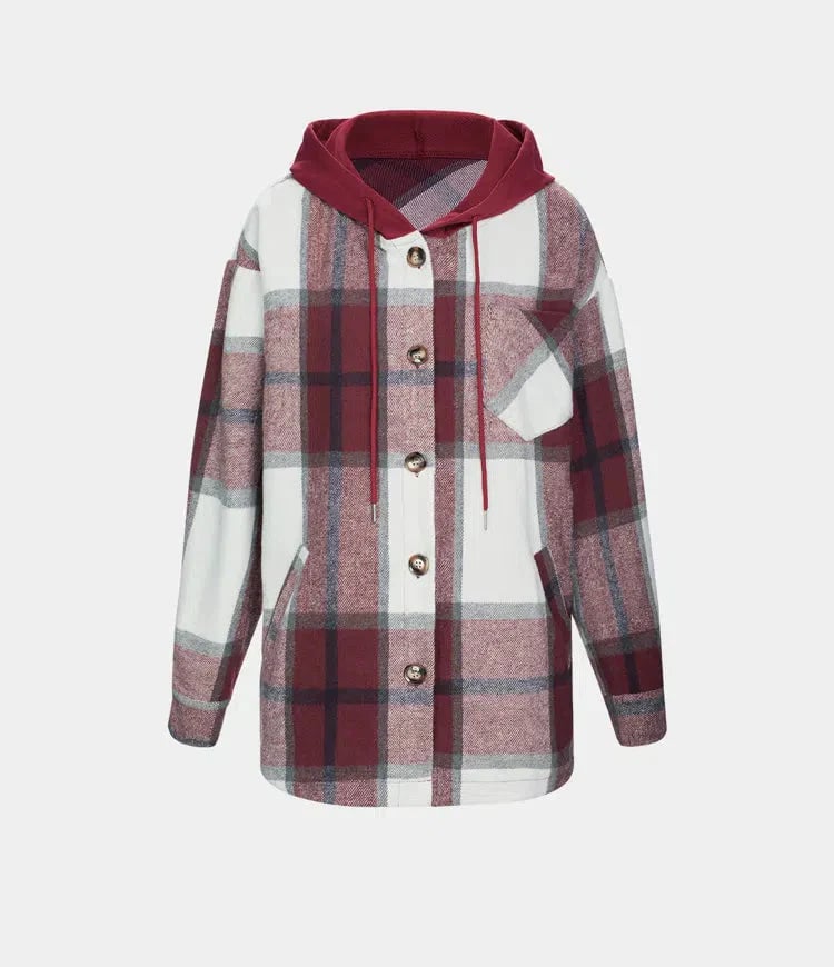 🔥Women's Plaid Button Down Fleece Lined Hooded Jackets Warm Coat