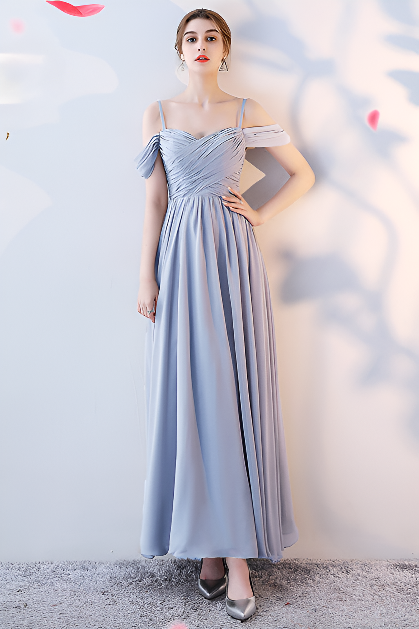 anyfreebie™-Bridesmaid dress annual party banquet silver gray evening dress