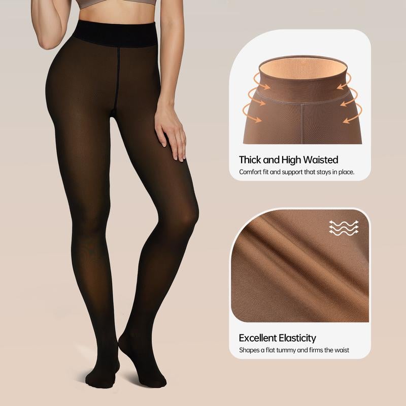 Women's Sheer Fake Translucent High Waisted Thermal Fleece Lined Tights