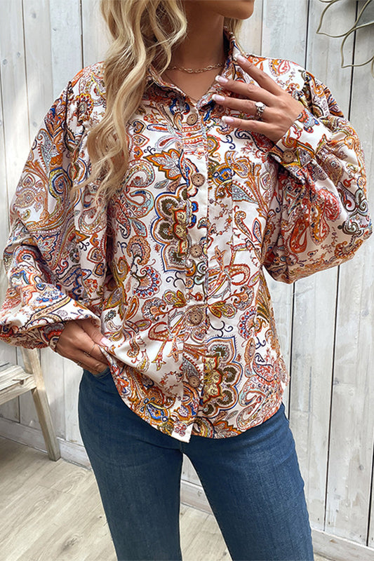 anyfreebie™-Elegant Print Buckle Turndown Collar Blouses