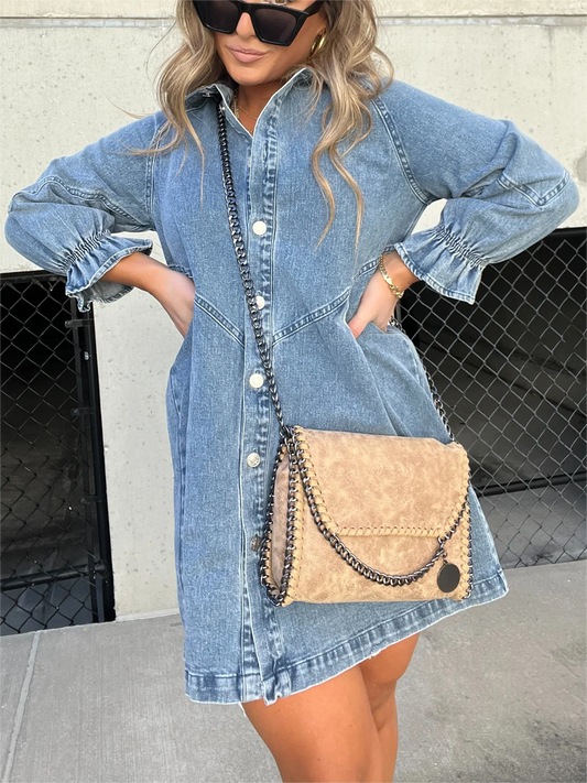 2025 New Washed Denim Puff Sleeve Dress (Buy 2 Free Shipping)