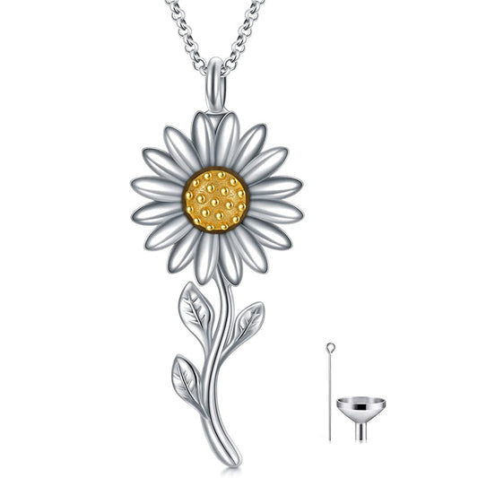 925 Sterling Silver Sunflower Daisy Urn Necklace Keepsake Ashes Cremation Hair Memorial Jewelry