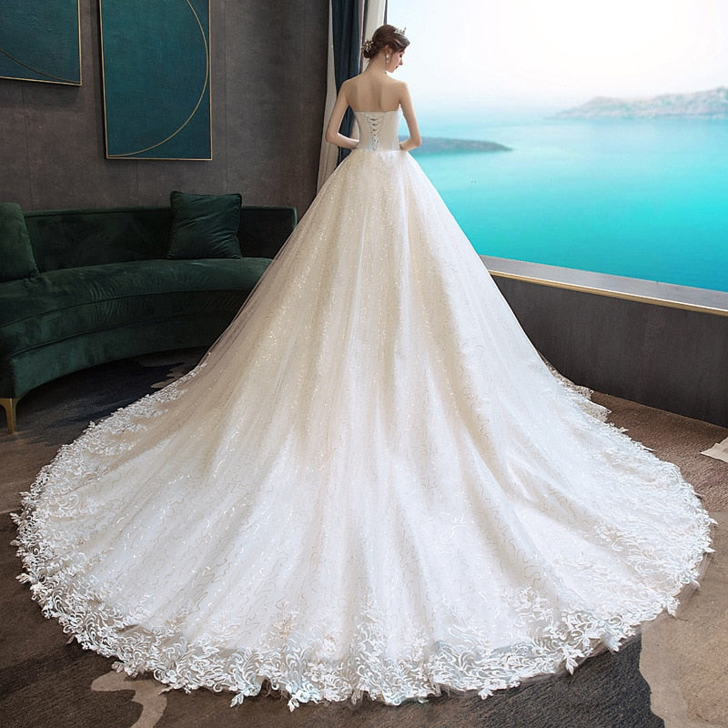 anyfreebie™-Wedding Dress 2024 Gryffon Classic Strapless Wedding Gown With Train Lace Up Ball Gown Luxury Lace Embroidery Robe De Mariee