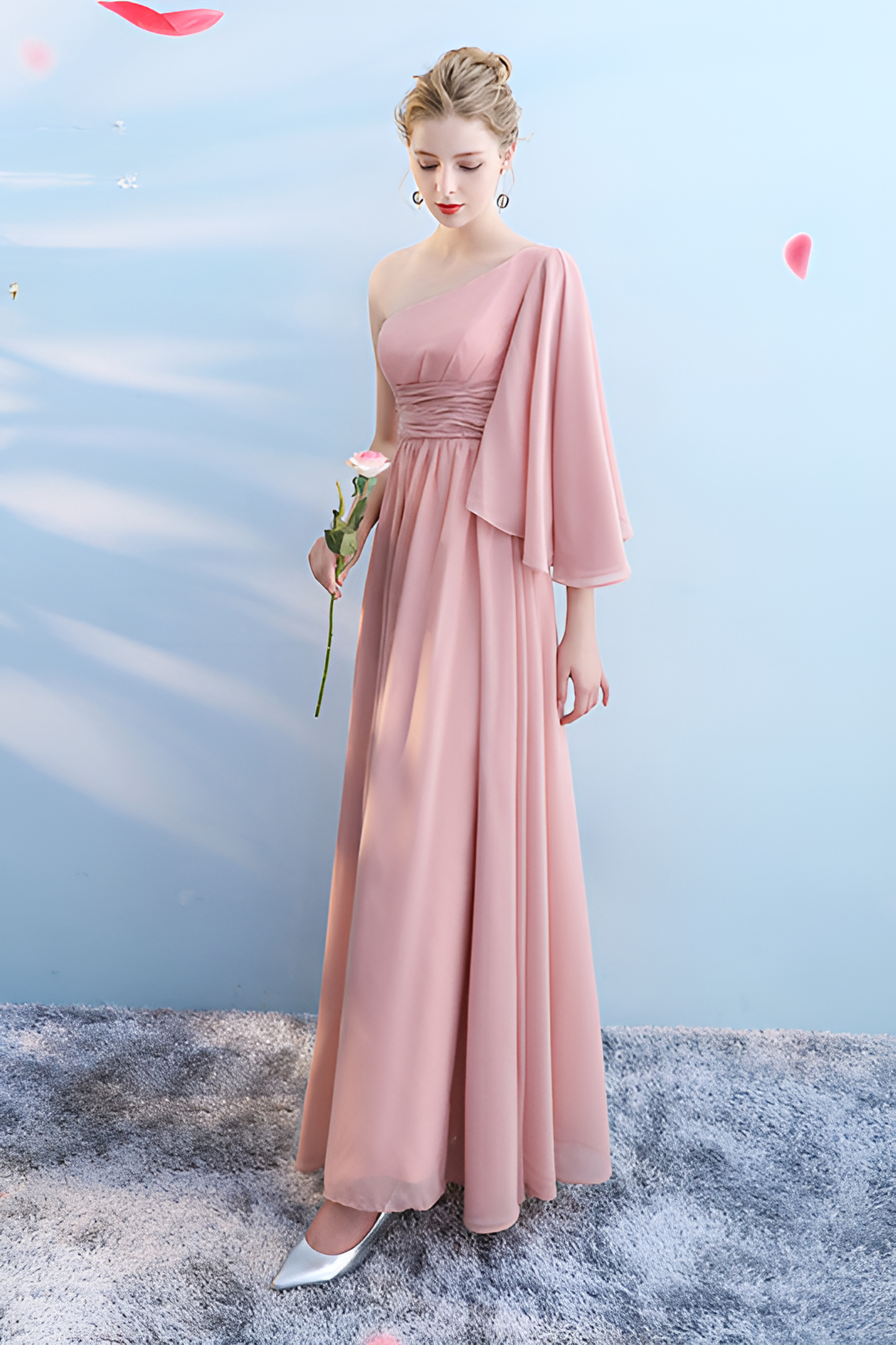 anyfreebie™-Bridesmaid dress annual party banquet pink evening dress