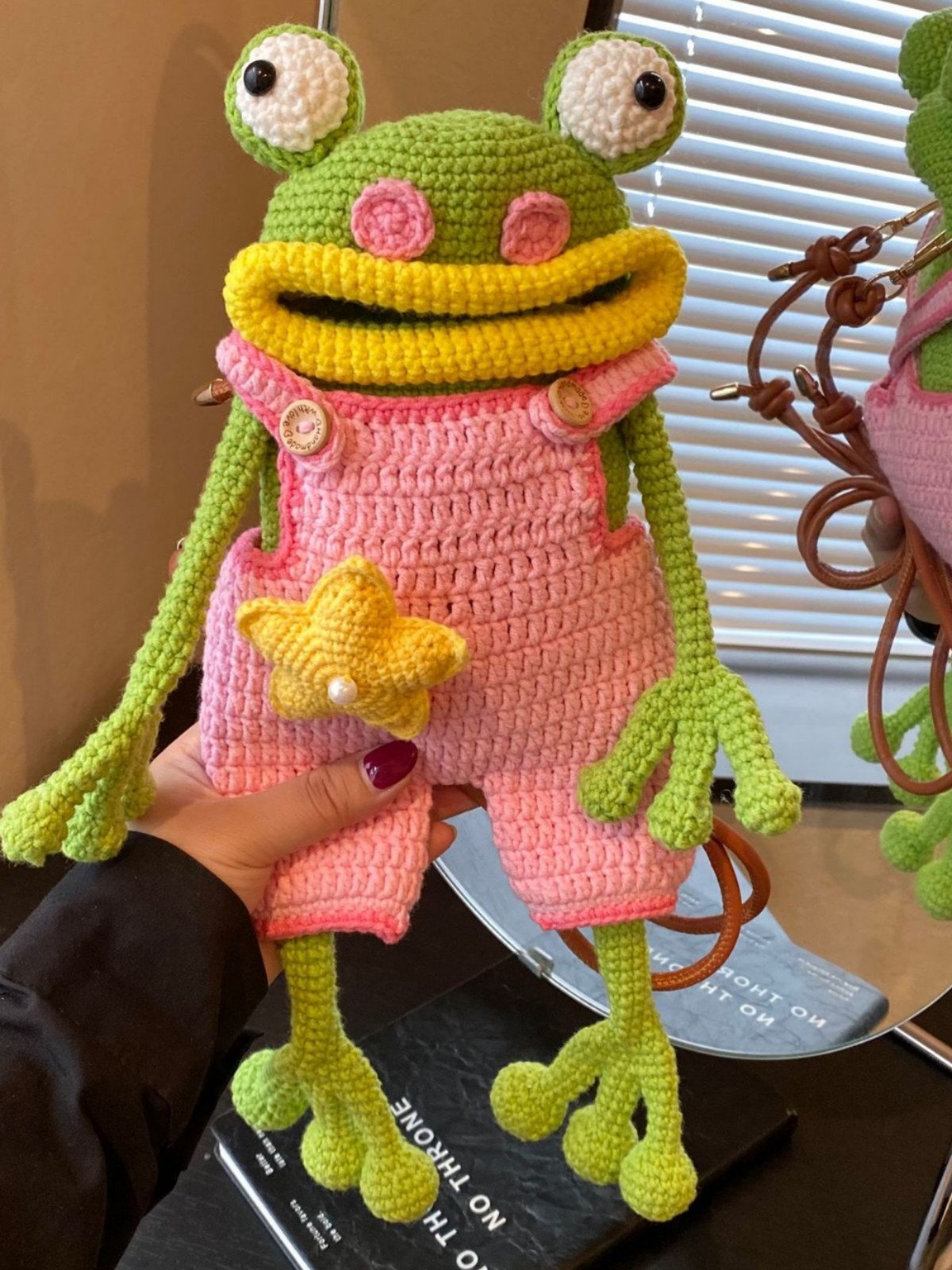 New Handmade Crochet Big Mouth Frog Crossbody Bag