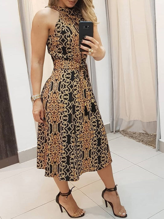 anyfreebie™-Women Fashion Clubwear Elegant Sexy Dress Club  Sleeveless Baroque Print Sleeveless Midi Dress