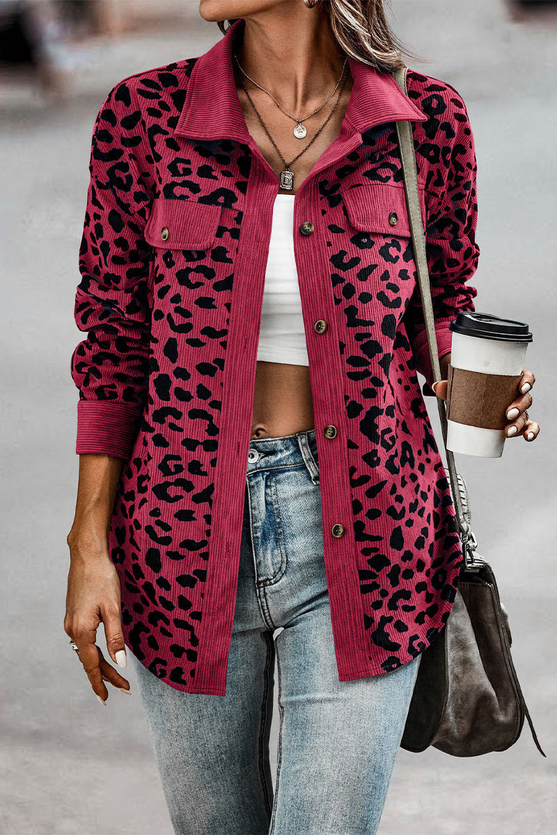 anyfreebie™-Casual Sweet Leopard Pocket Turndown Collar Tops