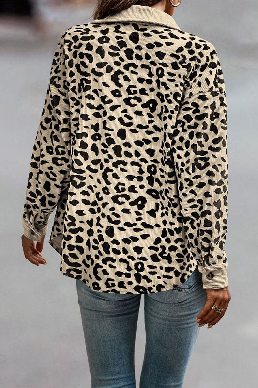 anyfreebie™-Casual Sweet Leopard Pocket Turndown Collar Tops