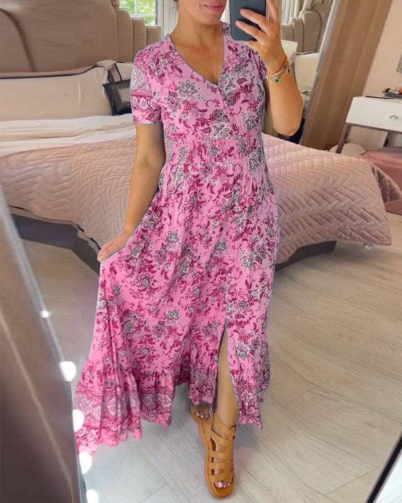 Floral Print V-Neck Dress