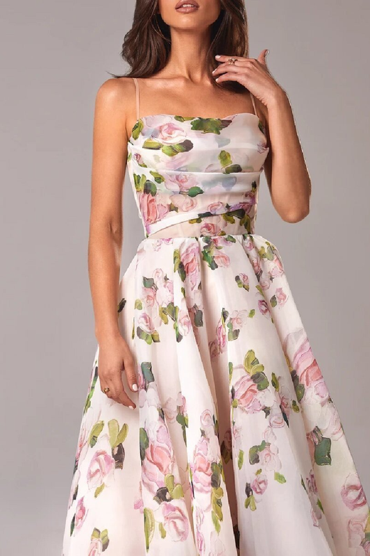 anyfreebie™-Strapless sleeveless printed full skirt dress