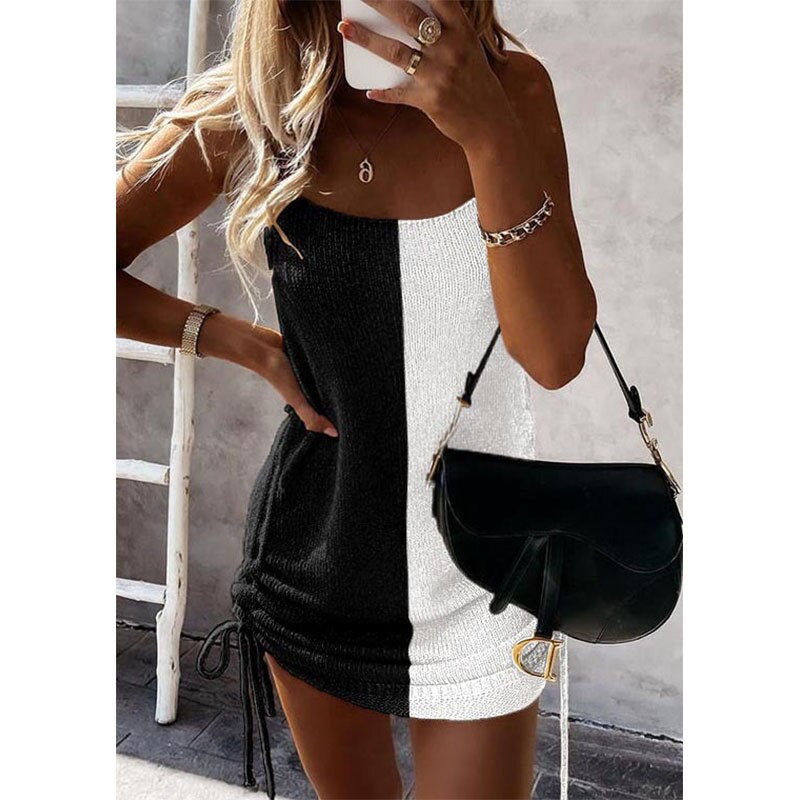 anyfreebie™-Summer Sleeveless Sling Mini Short Dress Women Casual Fashion Backless Drawstring Low Collar Solid Sexy Spring 2024 New Dresses