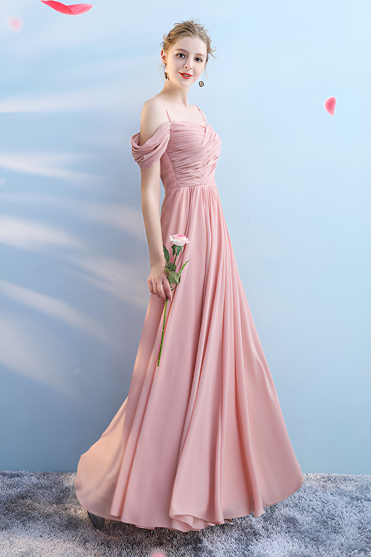 anyfreebie™-Bridesmaid dress annual party banquet pink evening dress