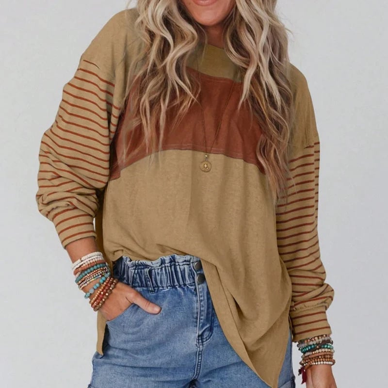 🔥Women’s Trendy Color Block Striped Long Sleeve T-Shirt