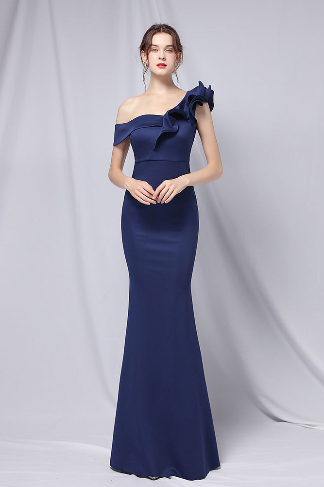 anyfreebie™-Solid color one shoulder banquet evening dress