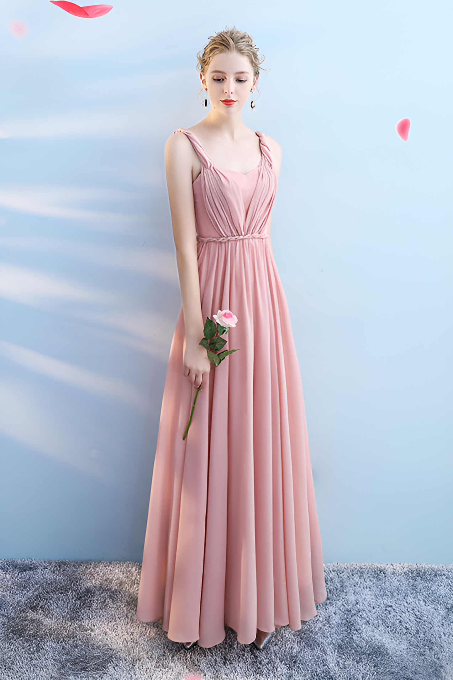 anyfreebie™-Bridesmaid dress annual party banquet pink evening dress