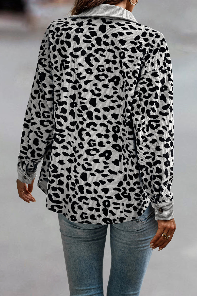 anyfreebie™-Casual Sweet Leopard Pocket Turndown Collar Tops