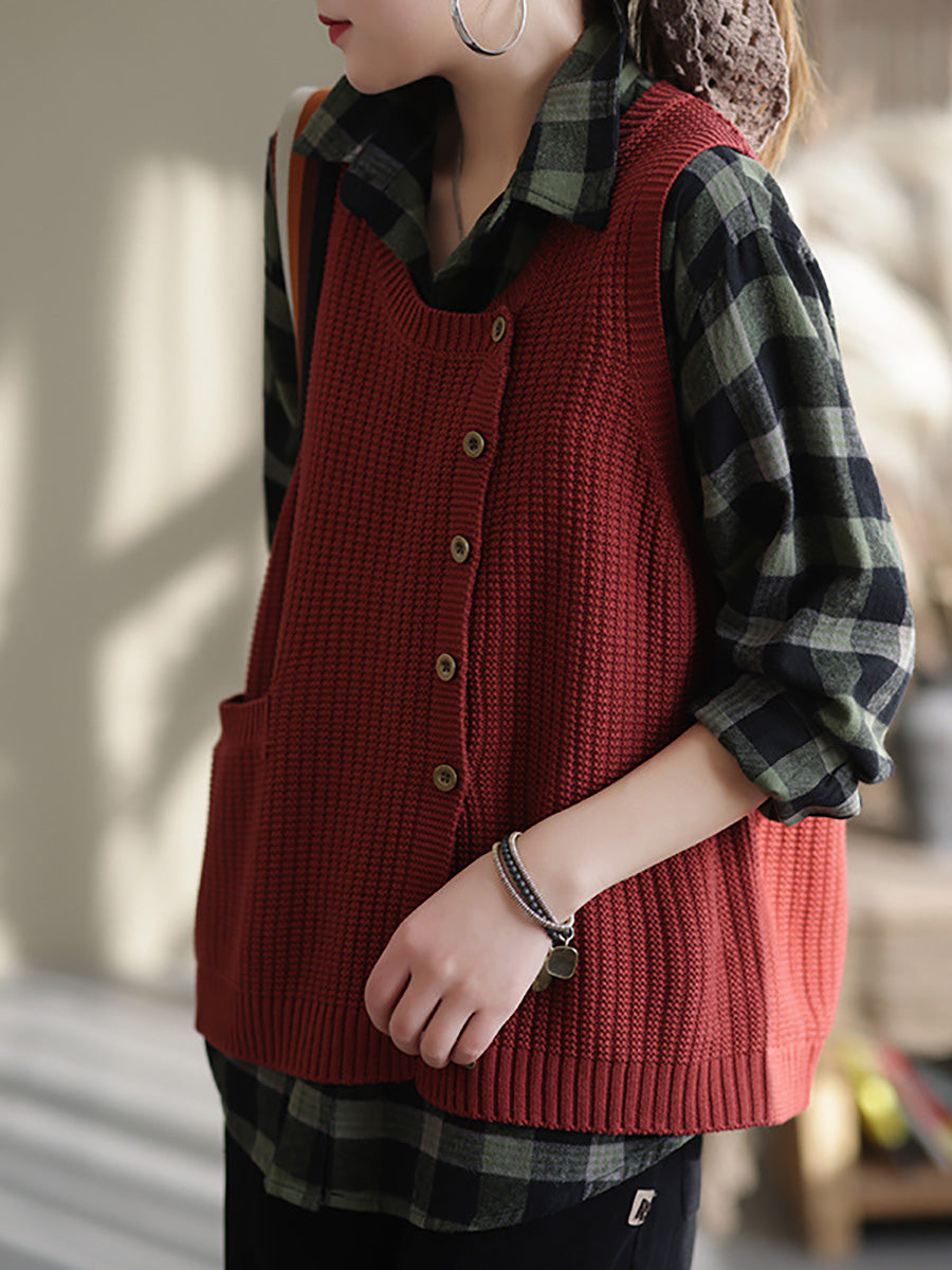 anyfreebie™-Plus Size Women Spring Knitted Button Sleeveless Vest Waistcoat Sweater