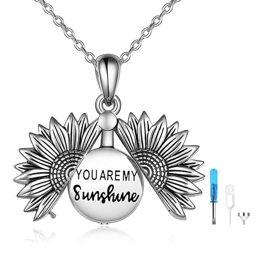 Sterling Silver Sunflower Urn Necklace for Ashes You are My Sunshine Pendant Cremation Jewelry for Ashes of Loved Ones Keepsake