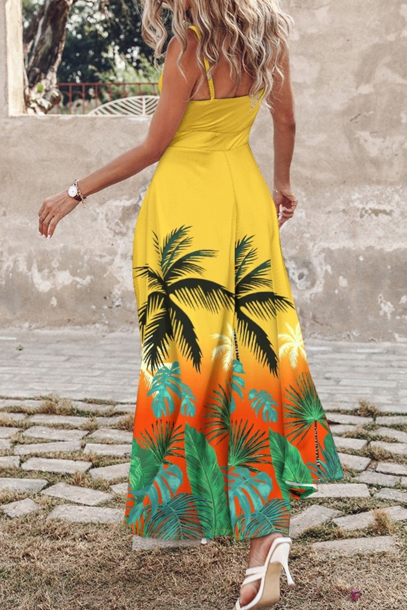 anyfreebie™-Sexy Casual Print Backless Slit Spaghetti Strap Long Dresses