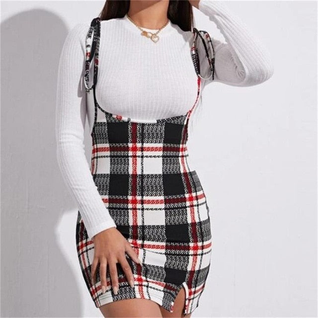 anyfreebie™- Fashion Women Dress Check Dog Tooth Frill Ruffle Pinafore High Waist Bodycon Party Mini Dress Holiday Casual Slim Dress vestidos