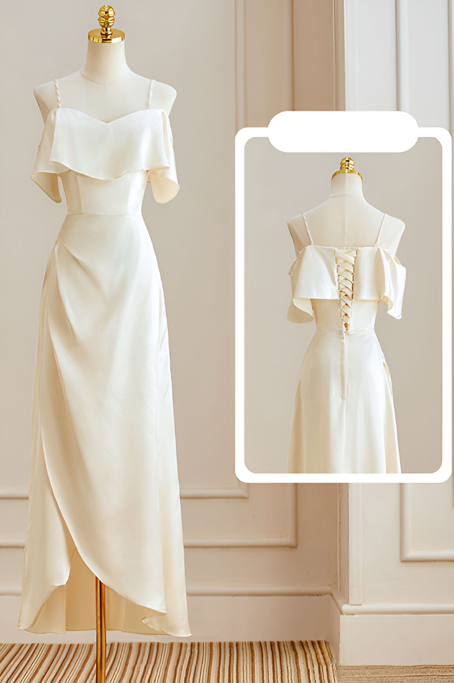 anyfreebie™-Champagne satin bridesmaid dress new high-end dress