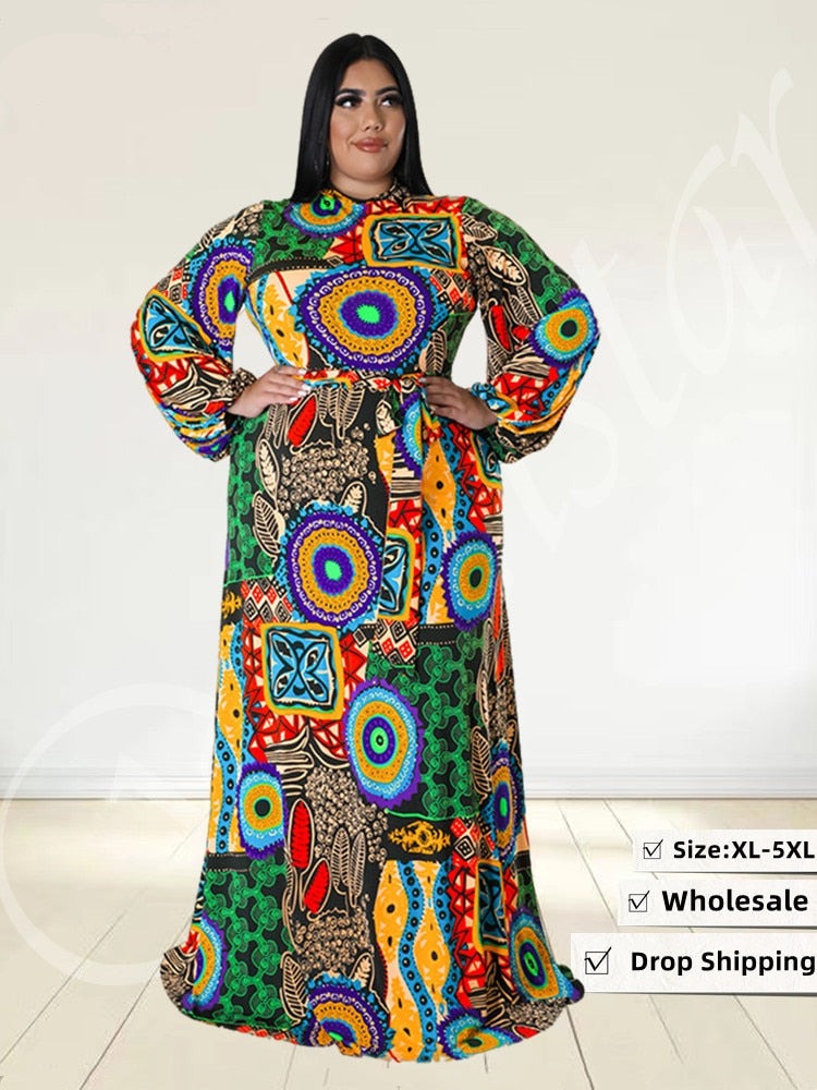 anyfreebie™-Wmstar Plus Size Party Dresses for Women Fall Clothes  Long Sleeve Printed  Africa Maxi Long Dress New Wholesale Dropshipping