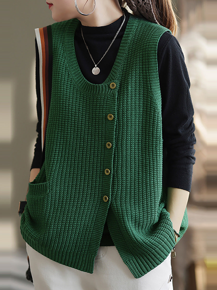 anyfreebie™-Plus Size Women Spring Knitted Button Sleeveless Vest Waistcoat Sweater