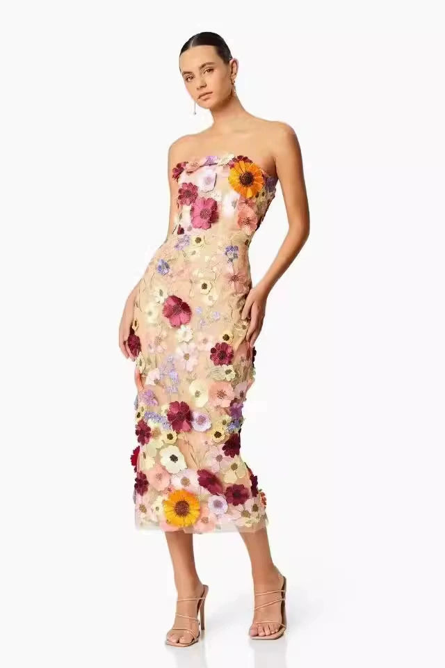 anyfreebie™-Heavy Embroidered 3D Flower Tube Dress-vx