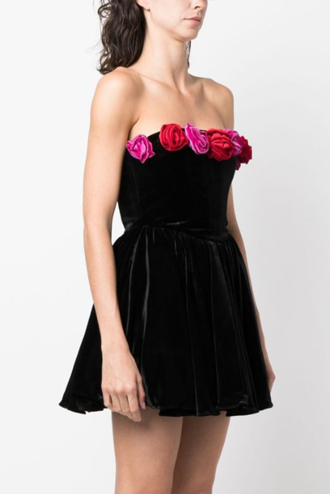 anyfreebie™-Strapless floral embellished contrast color evening dress