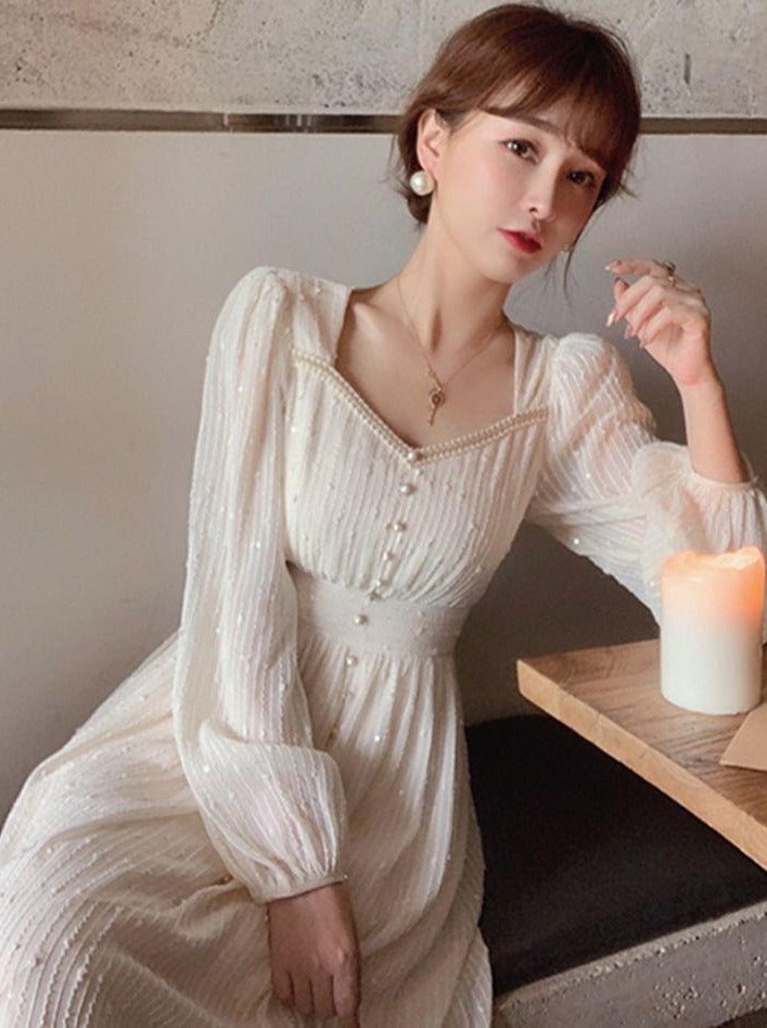 anyfreebie™- 2024 Summer New Women Fashion Elegant White Midi Dresses Vintage Princess Female Party A Line Clothes Vestdios