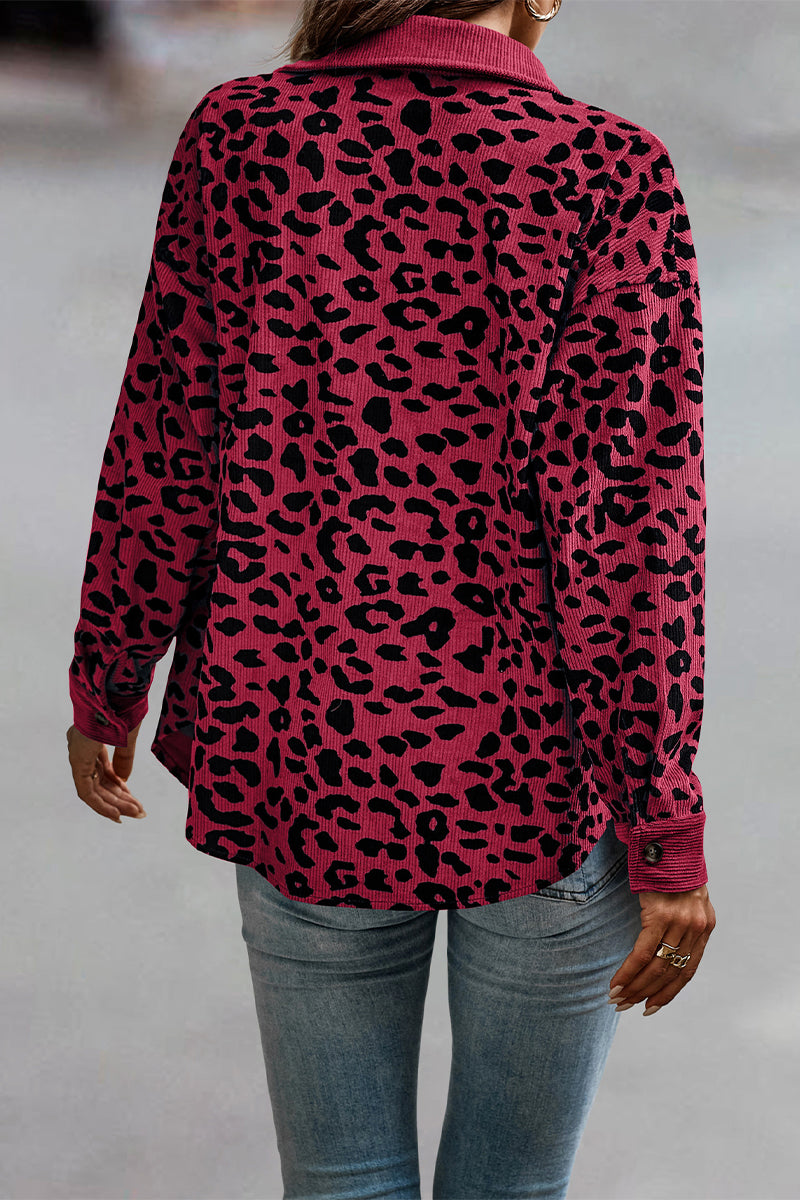 anyfreebie™-Casual Sweet Leopard Pocket Turndown Collar Tops