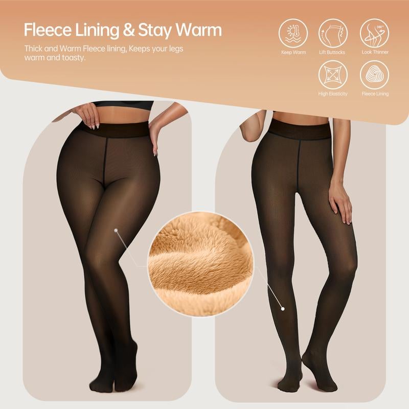 Women's Sheer Fake Translucent High Waisted Thermal Fleece Lined Tights