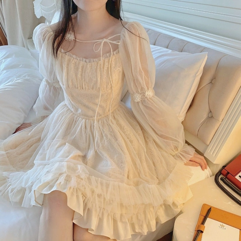 anyfreebie™- Lolita Kawaii Dress Women Casual Long Sleeve Vintage Y2k Mini Dress Female Japanese Style One Piece Dress Korean Autumn