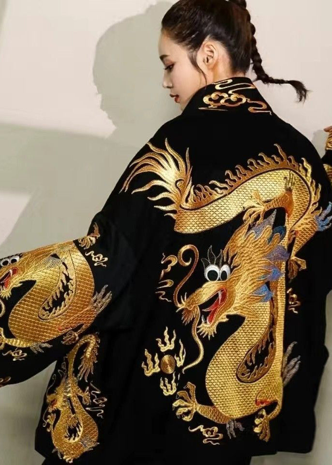 anyfreebie™-Gold Painted Dragon Oversized Cotton Cardigan Jacket