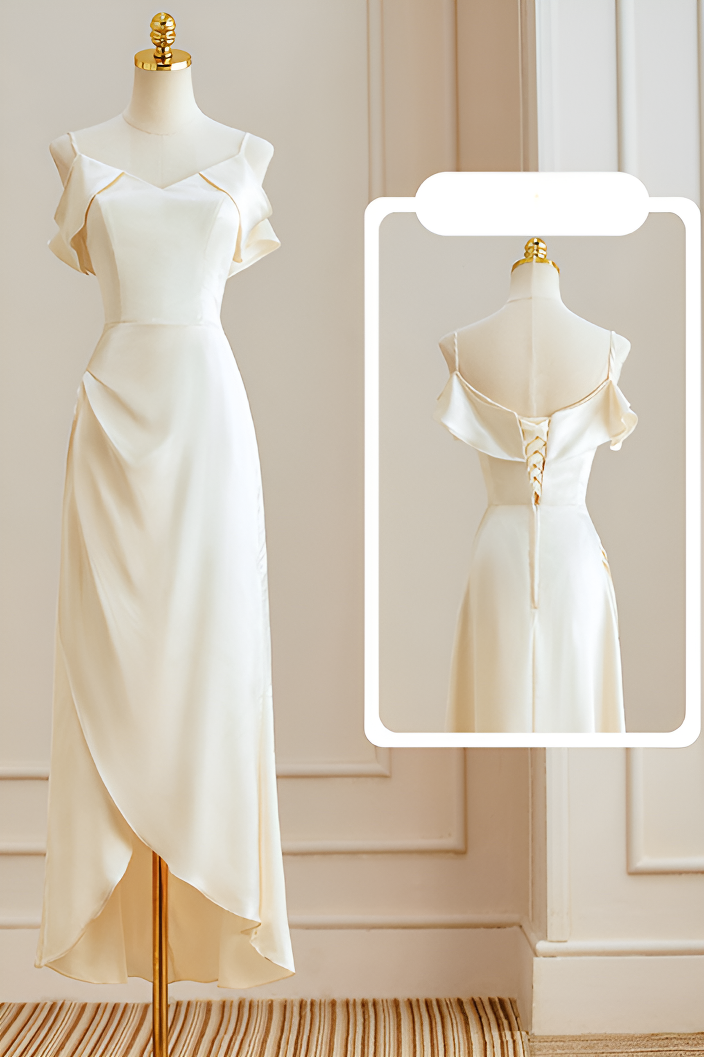 anyfreebie™-Champagne satin bridesmaid dress new high-end dress