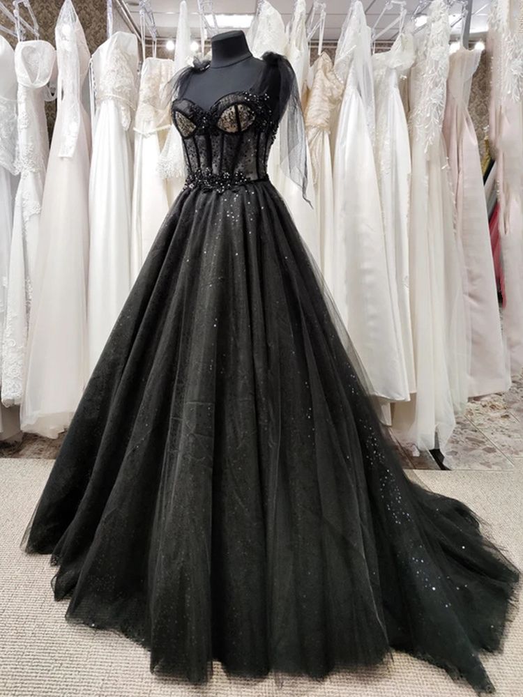 anyfreebie™- Gothic Black Wedding Dresses Sexy Ball Gown Prom Dresses Glitter Sweetheart Party Dresses Vestidos De Fiesta