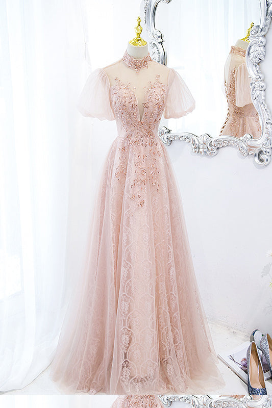 anyfreebie™-Pink lace evening gown