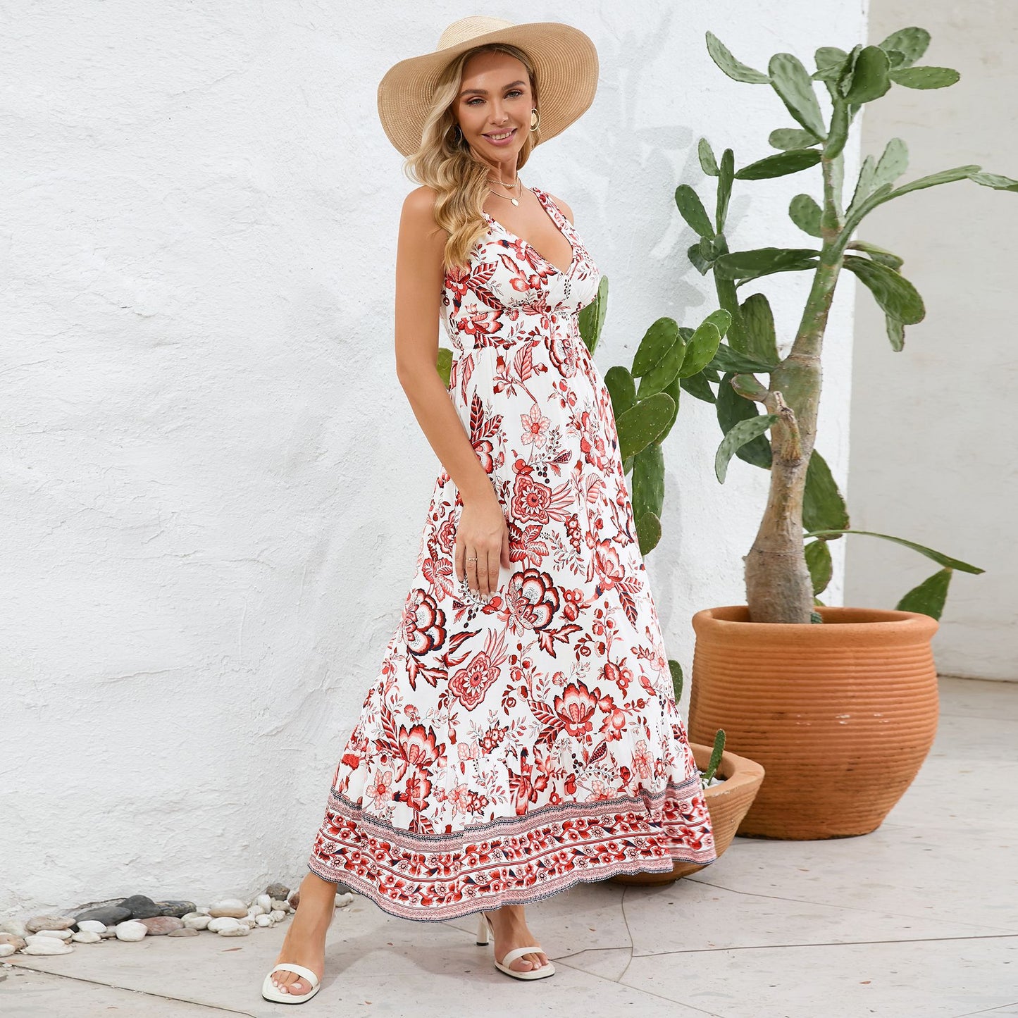 anyfreebie™-Vintage Floral Print Summer Maxi Dress