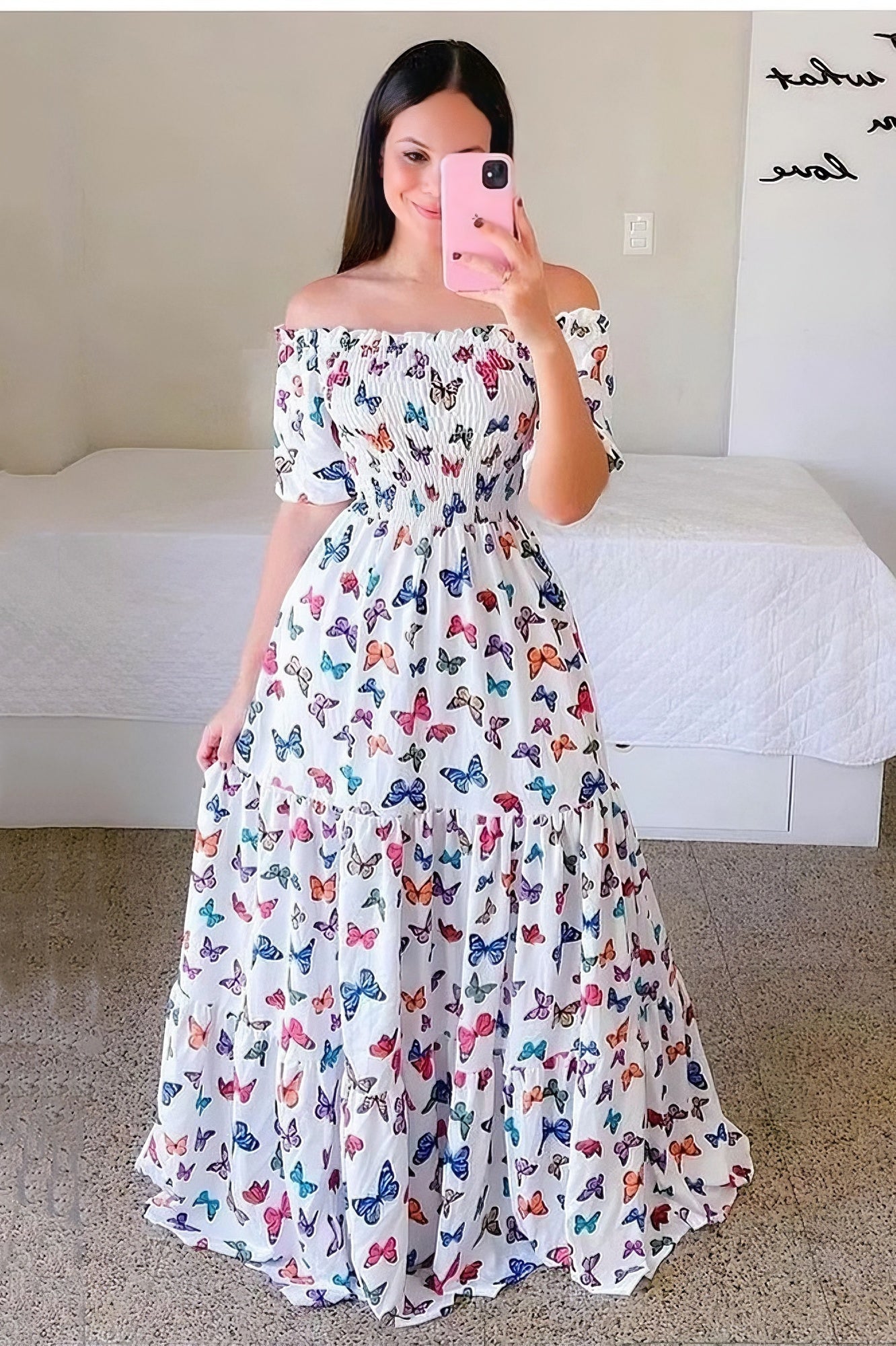 anyfreebie™-One-shoulder floral off-shoulder long printed dress