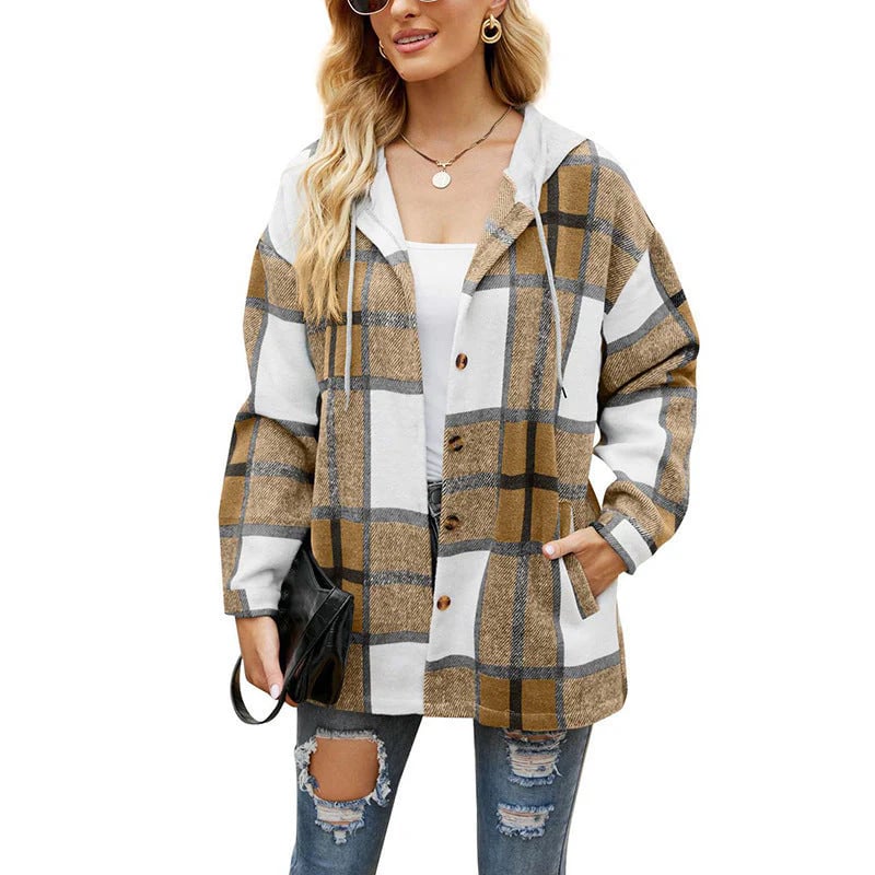 🔥Women's Plaid Button Down Fleece Lined Hooded Jackets Warm Coat
