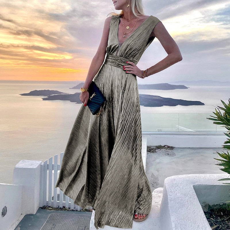 anyfreebie™- Sexy Dress Women Elegant Solid Strapless Maxi Party Dress Summer Casual Sleeveless Female Streetwear Long Dress Vestidos