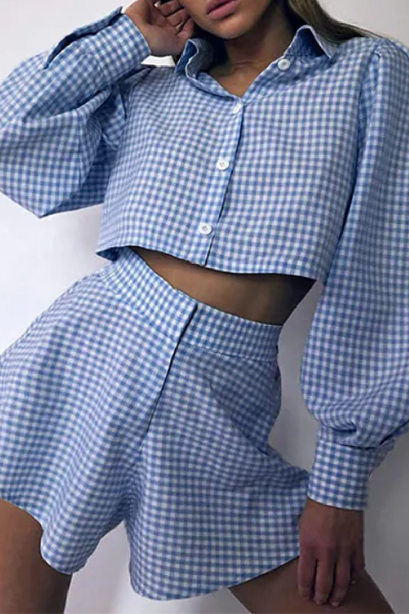 anyfreebie™-Fashion Plaid Patchwork Turndown Collar Long Sleeve Two Pieces(3 colors)