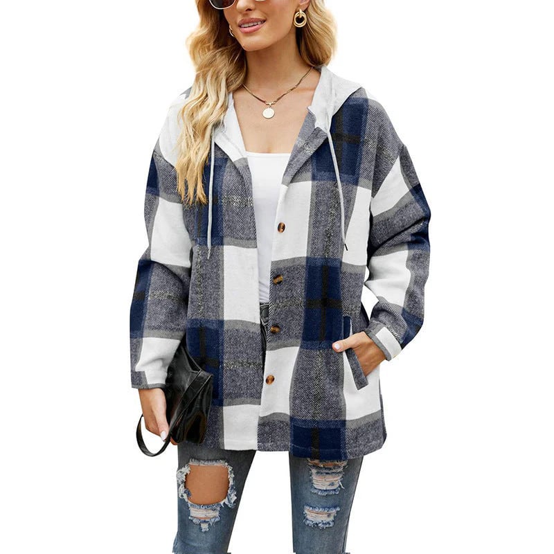 🔥Women's Plaid Button Down Fleece Lined Hooded Jackets Warm Coat