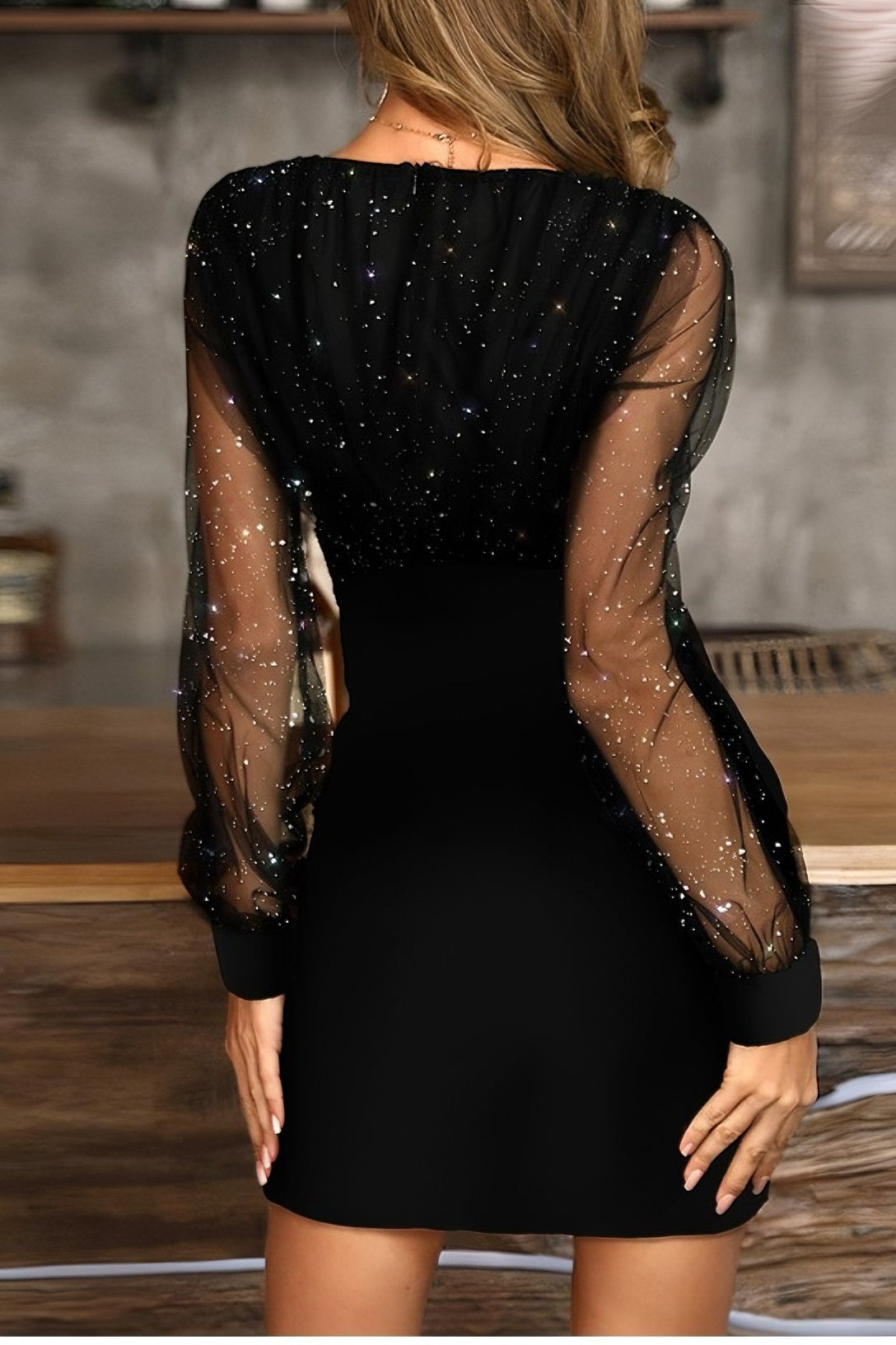 anyfreebie™-Mesh V-neck sequin dress slim dress