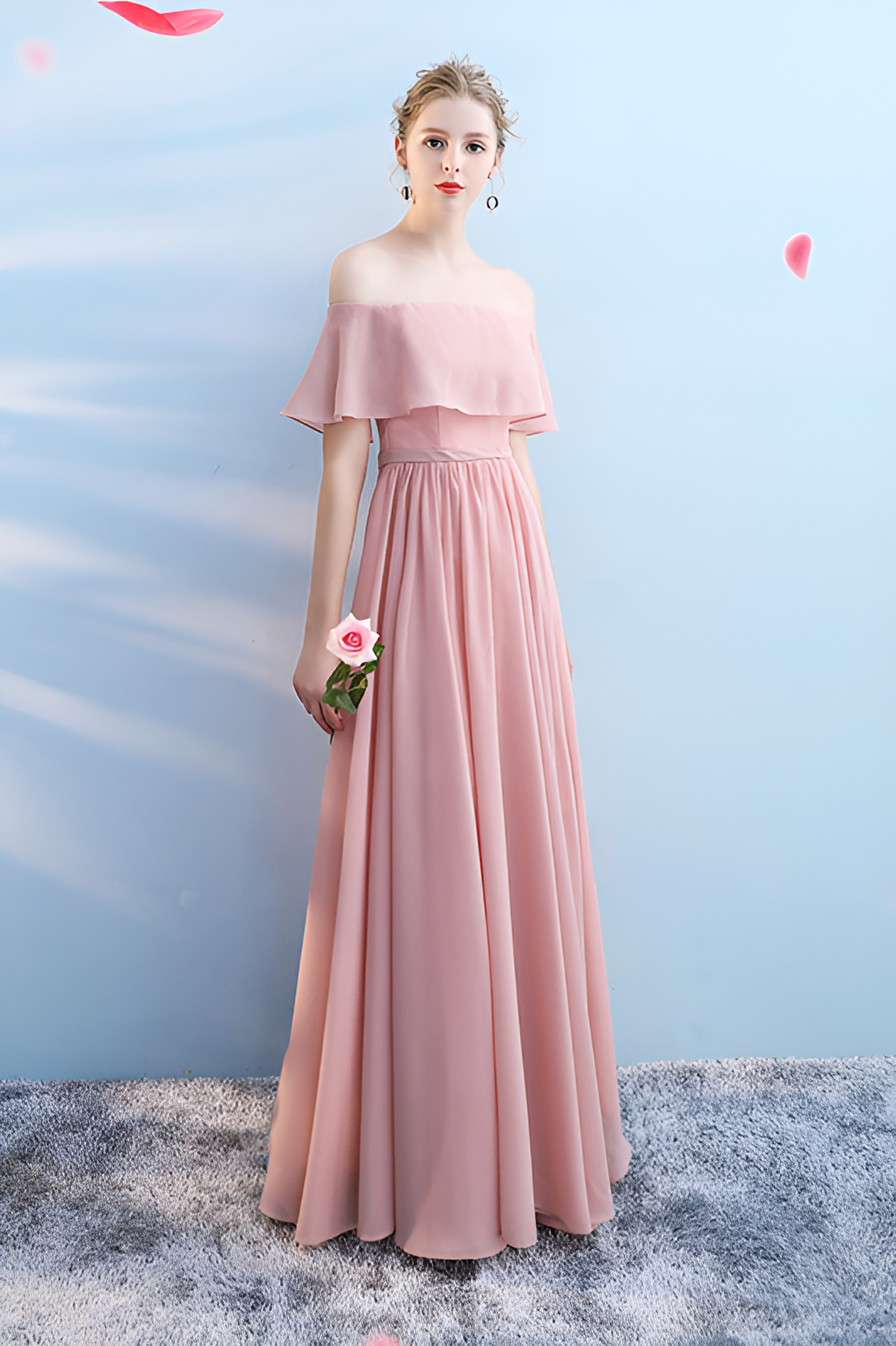 anyfreebie™-Bridesmaid dress annual party banquet pink evening dress