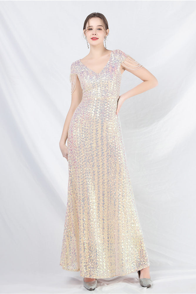 anyfreebie™-Beaded sequined long A-line evening gown