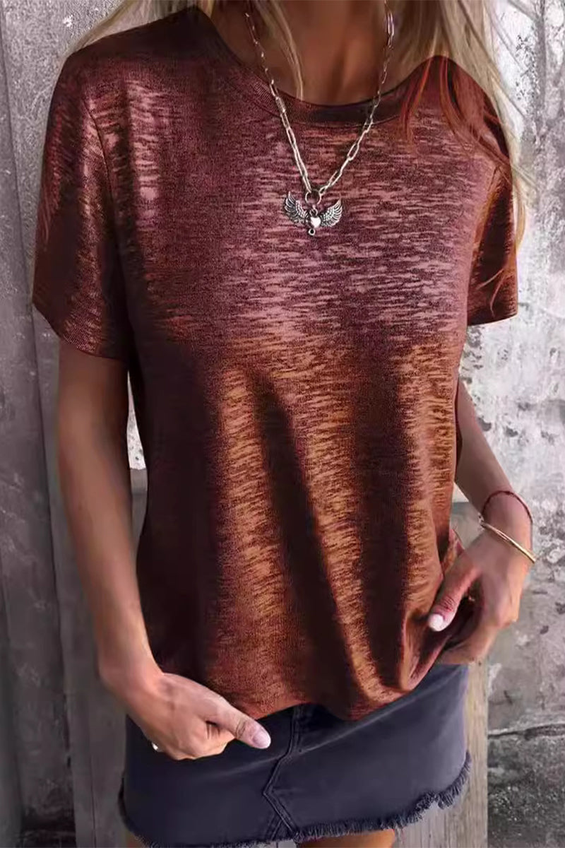 anyfreebie™-Casual Gradual Change Bronzing Contrast O Neck T-Shirts