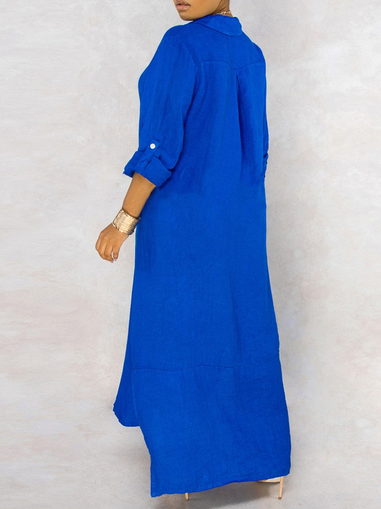 anyfreebie™-Solid Button Maxi Shirt Dress