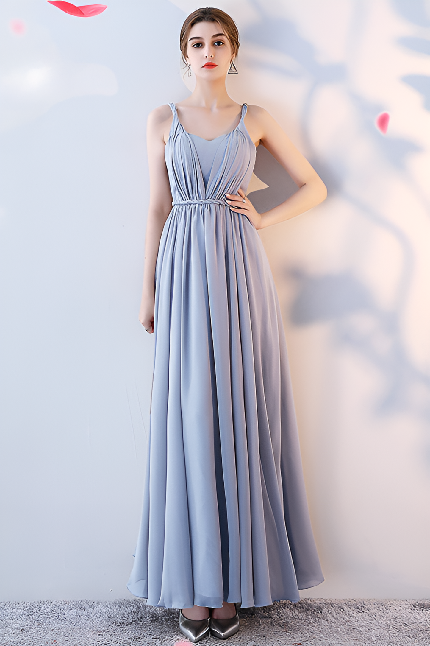 anyfreebie™-Bridesmaid dress annual party banquet silver gray evening dress